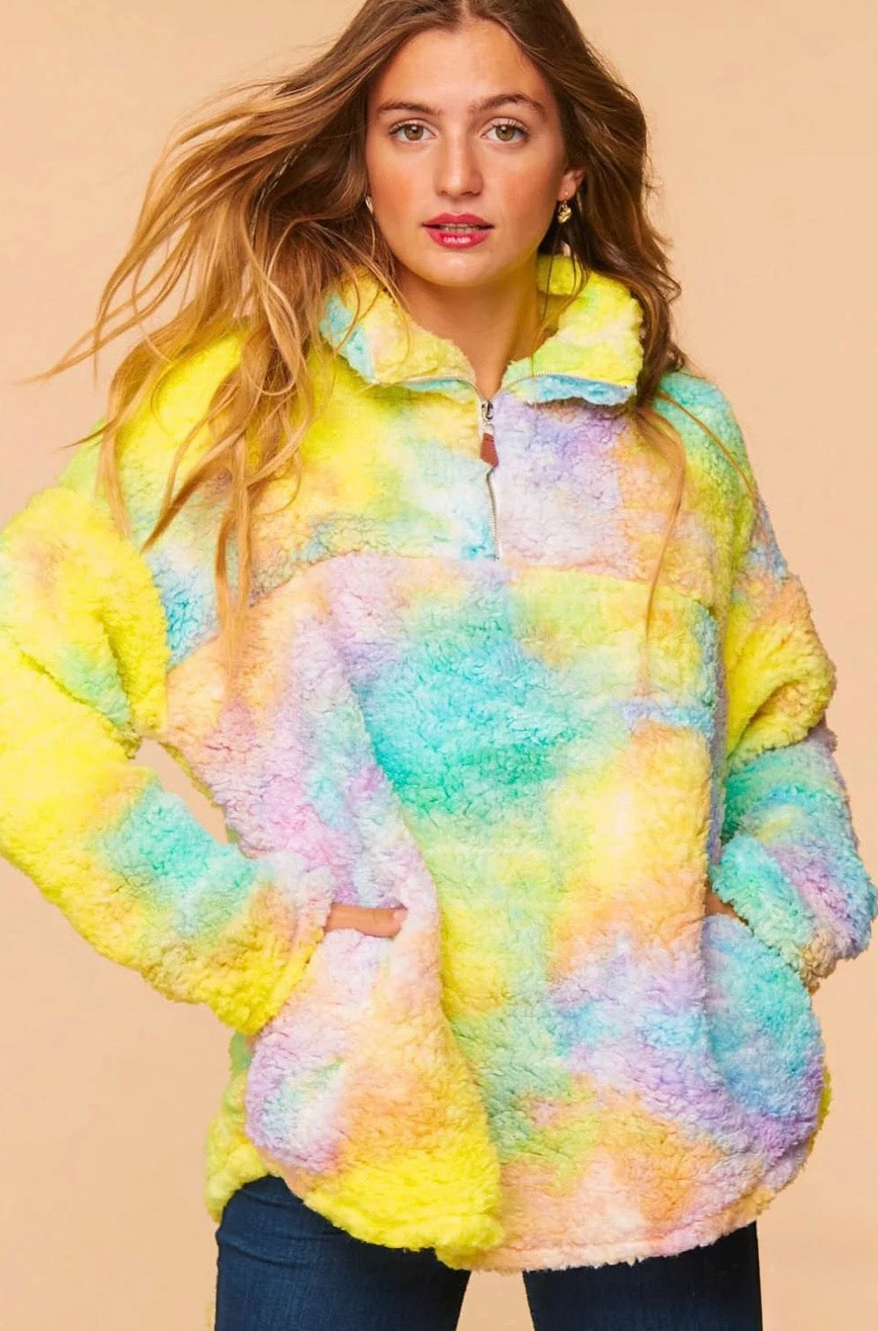 Lucy Sherpa Fleece Tie Dye Zip Up Pullover