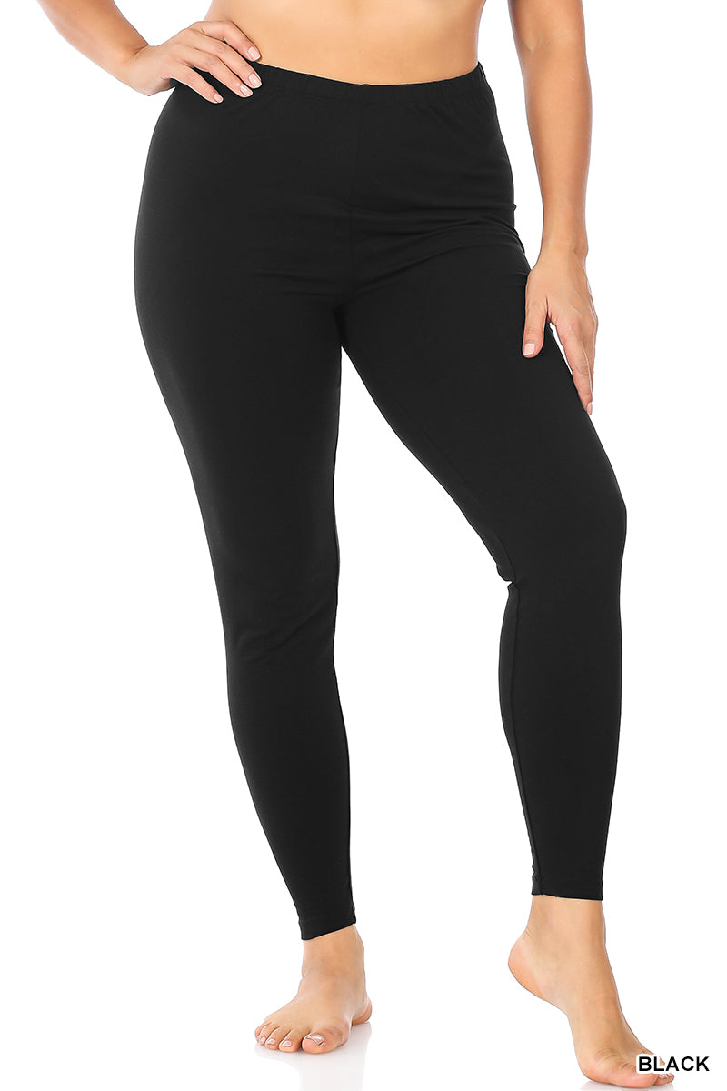 Zenana Plus Premium Cotton Full Length Leggings - Black - (3X)