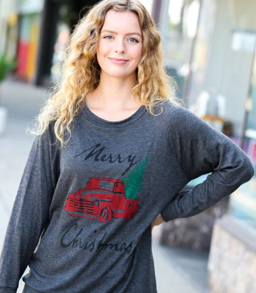 MERRY CHRISTMAS PLUS CHARCOAL GREY RAGLAN TOP (1X-2X)