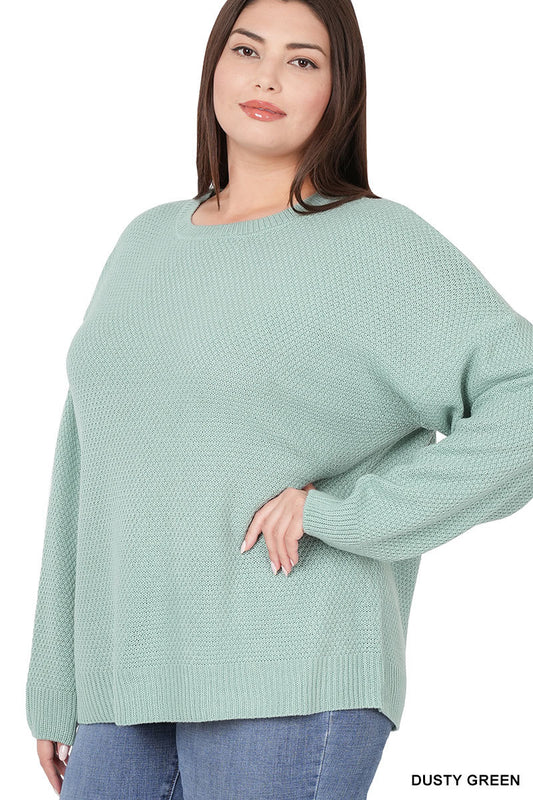 Zenana Plus Round Neck Basic Sweater - Dusty Green (1X-3X)